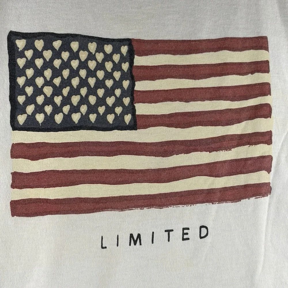 Vintage The‎ Limited USA Flag Hearts Stars Cotton Tee White Made in USA XL